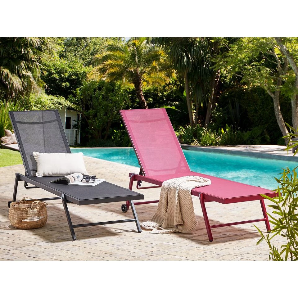 Beliani Tuinligstoel PORTOFINO - Zwart Aluminium, Textiel 4 Beliani Tuinligstoel PORTOFINO - Zwart Aluminium, Textiel - Afbeelding 2