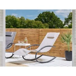 Beliani Tuinligstoel CARANO II - Beige Staal, Textiel -Tuinmeubels Winkel 1000017797 0101