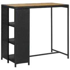 VidaXL Bartafel Met Opbergrek 120x60x110 Cm Poly Rattan Zwart