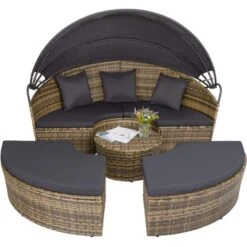 Tectake - Zonne-eiland Ligbed - Wicker/aluminium - Losse Elementen - Natuur -Tuinmeubels Winkel 1000077821 0102