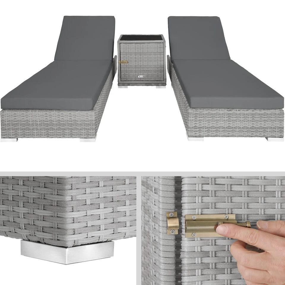 Tectake - 2 Wicker Ligbedden Incl. Tafel - Beschermhoes -lichtgrijs - 403770 6 Tectake - 2 Wicker Ligbedden Incl. Tafel - Beschermhoes -lichtgrijs - 403770 - Afbeelding 4