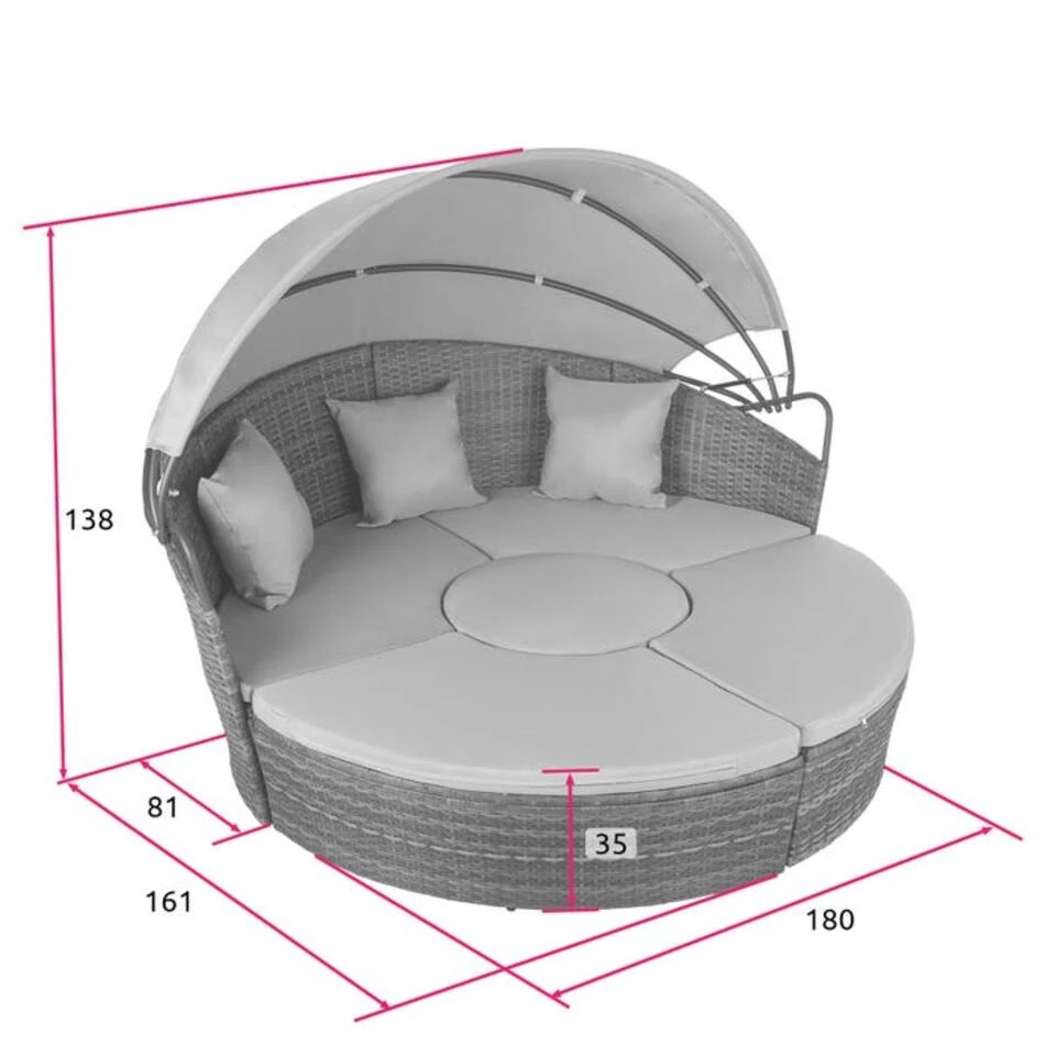 Tectake - Zonne-eiland Ligbed - Wicker/aluminium - Losse Elementen - Zwart 6 Tectake - Zonne-eiland Ligbed - Wicker/aluminium - Losse Elementen - Zwart - Afbeelding 4