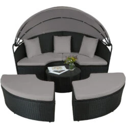 Tectake - Wicker Zonne-eiland Santorini - Diverse Kleuren - Zwart / Grijs 8 Tectake - Wicker Zonne-eiland Santorini - Diverse Kleuren - Zwart / Grijs -Tuinmeubels Winkel 1000077890 0102