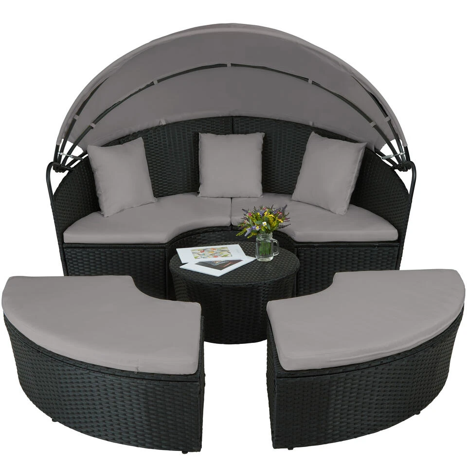 Tectake - Wicker Zonne-eiland Santorini - Diverse Kleuren - Zwart / Grijs 5 Tectake - Wicker Zonne-eiland Santorini - Diverse Kleuren - Zwart / Grijs - Afbeelding 3