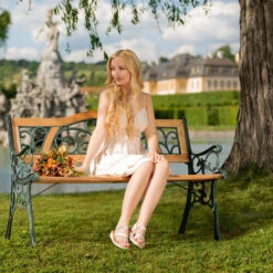 Tectake - Tuinbank Tuin Bank Tuinbankje Zitbank Gietijzer 124 Cm -Tuinmeubels Winkel 1000078020 0102