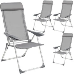 Tectake - Kampeerstoelen - Campingstoel - Tuinstoel - Set Van 4 - Grijs