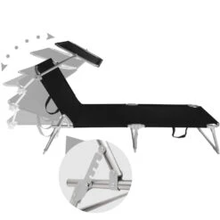 Tectake - 2 Ligbedden Met Zonnedak Ligstoelen Zwart -Tuinmeubels Winkel 1000082529 0102