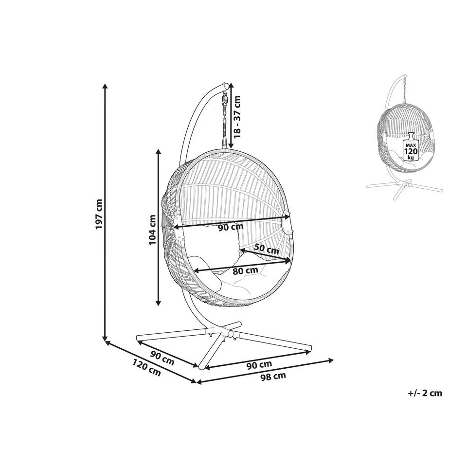 Beliani Hangstoel ACRI - Beige Pe Rotan 5 Beliani Hangstoel ACRI - Beige Pe Rotan - Afbeelding 3