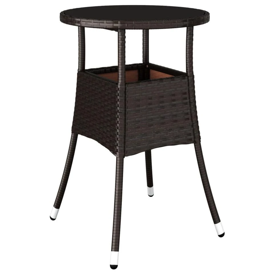 VidaXL Tuintafel Ø60x75 Cm Gehard Glas En Poly Rattan Bruin 3 VidaXL Tuintafel Ø60x75 Cm Gehard Glas En Poly Rattan Bruin