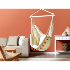 Beliani Hangstoel VARENA - Beige Katoen -Tuinmeubels Winkel 1000096792 0103