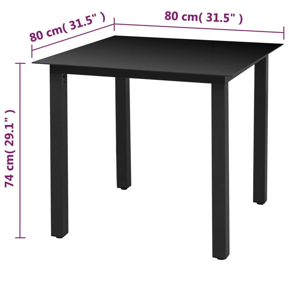 VidaXL Tuintafel 80x80x74 Cm Aluminium En Glas Zwart 4 VidaXL Tuintafel 80x80x74 Cm Aluminium En Glas Zwart - Afbeelding 2