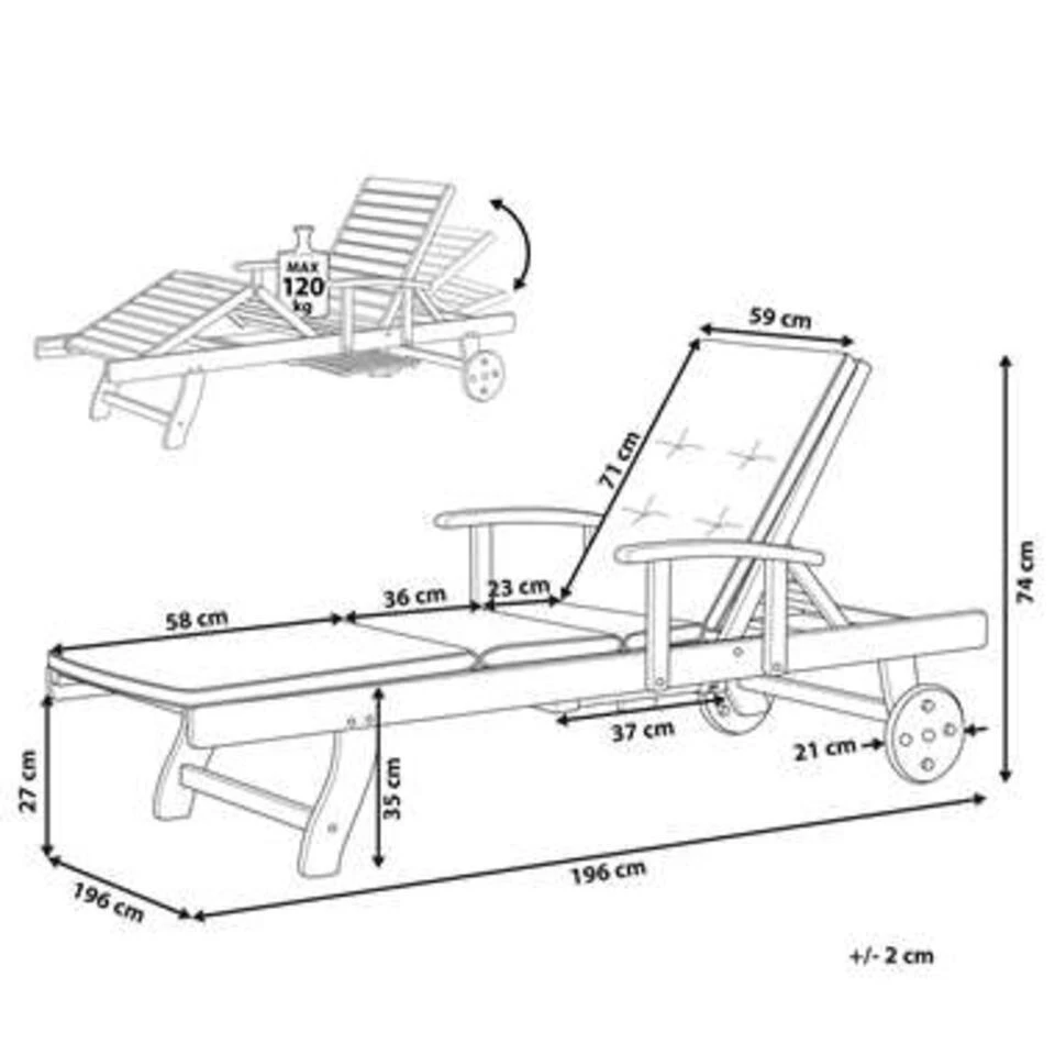Beliani Tuinligstoel TOSCANA - Beige Acaciahout 5 Beliani Tuinligstoel TOSCANA - Beige Acaciahout - Afbeelding 3