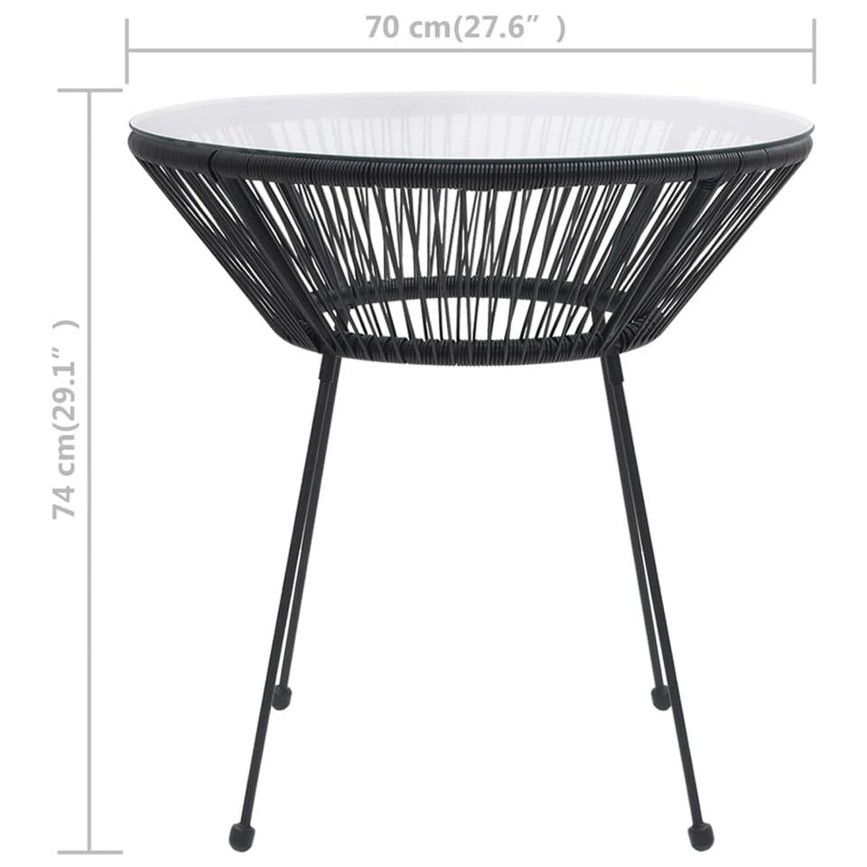 VidaXL Tuintafel Ø70x74 Cm Rattan En Glas Zwart 6 VidaXL Tuintafel Ø70x74 Cm Rattan En Glas Zwart - Afbeelding 4