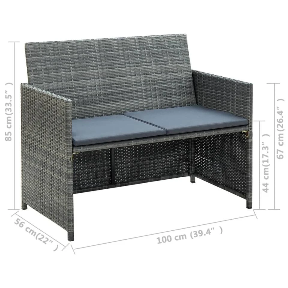 VidaXL Tuinbank 2-zits Met Kussens Poly Rattan Grijs 6 VidaXL Tuinbank 2-zits Met Kussens Poly Rattan Grijs - Afbeelding 4