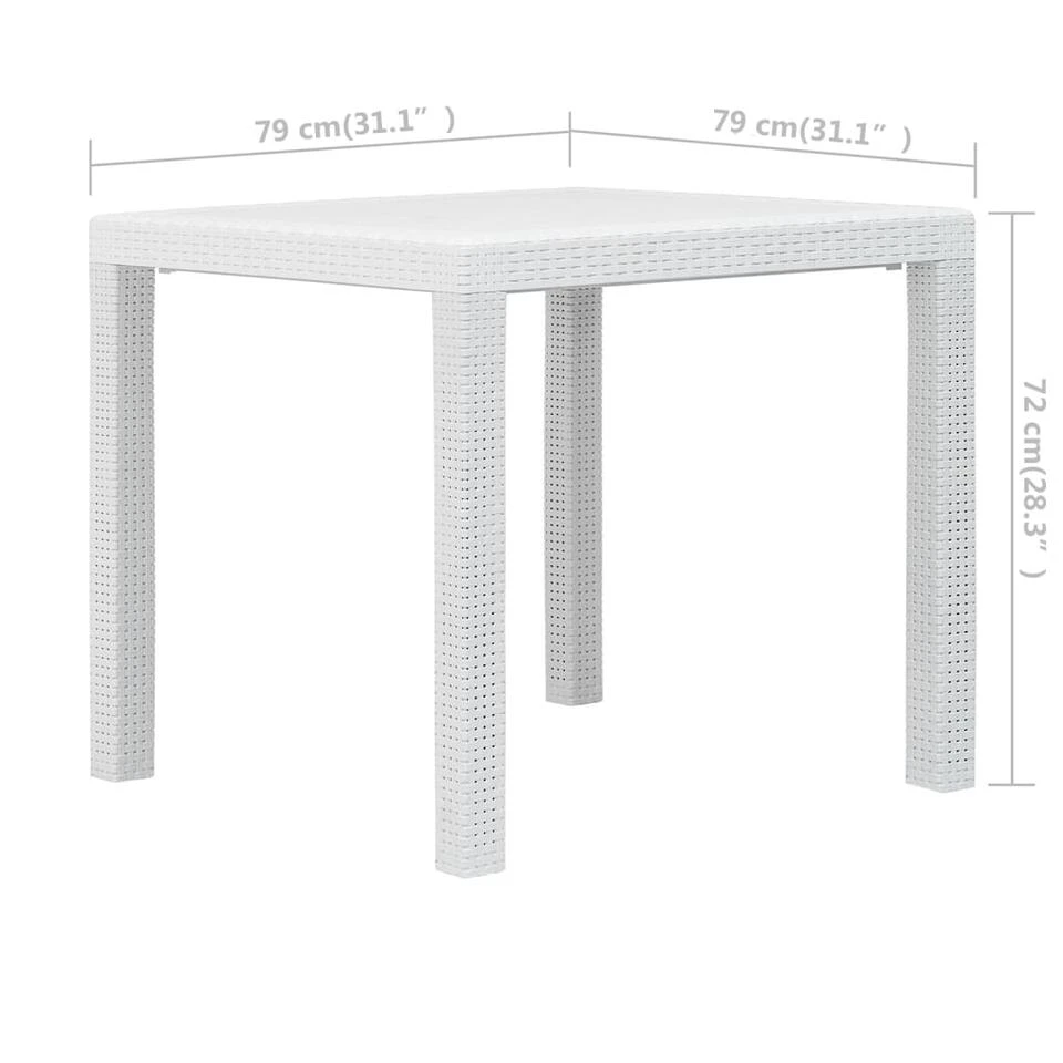 VidaXL Tuintafel 79x79x72 Cm Rattan-look Kunststof Wit 6 VidaXL Tuintafel 79x79x72 Cm Rattan-look Kunststof Wit - Afbeelding 4
