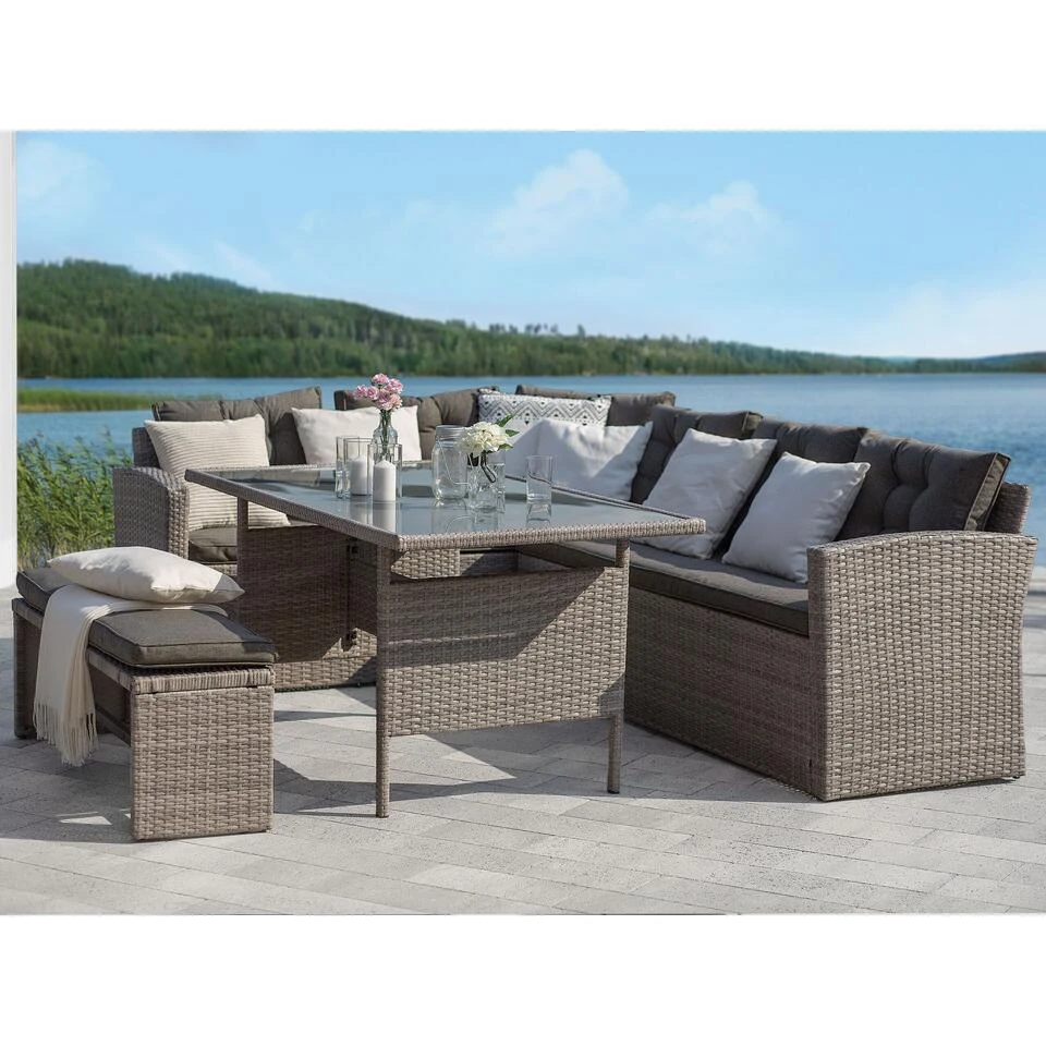 Beliani Tuintafel VITERBO - Grijs Pe Rotan 6 Beliani Tuintafel VITERBO - Grijs Pe Rotan - Afbeelding 4