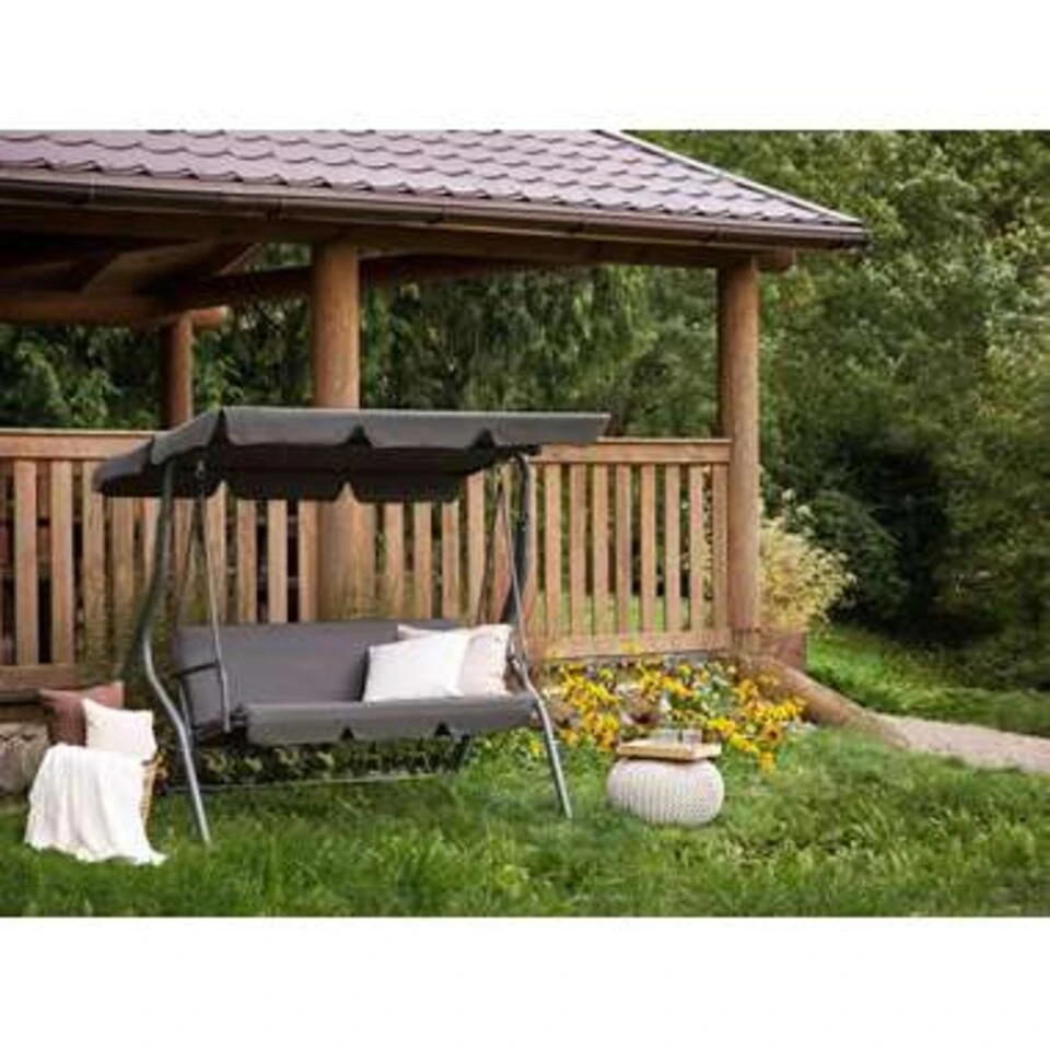 Beliani Schommelbank CHAPLIN - Grijs Polyester 4 Beliani Schommelbank CHAPLIN - Grijs Polyester - Afbeelding 2