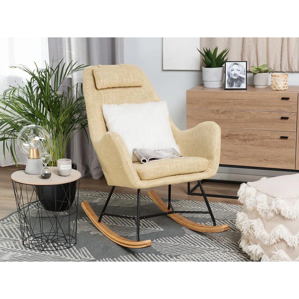 Beliani Schommelstoel ARRIE - Geel Polyester 4 Beliani Schommelstoel ARRIE - Geel Polyester - Afbeelding 2