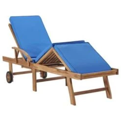 VidaXL Ligbed Met Kussen Massief Teakhout Blauw -Tuinmeubels Winkel b67cd35583b64fad8a560a4473abae32