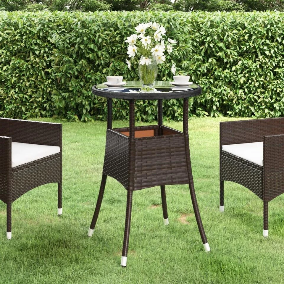 VidaXL Tuintafel Ø60x75 Cm Gehard Glas En Poly Rattan Bruin 4 VidaXL Tuintafel Ø60x75 Cm Gehard Glas En Poly Rattan Bruin - Afbeelding 2