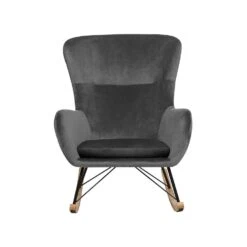 Beliani Schommelstoel ELLAN - Grijs Fluweel -Tuinmeubels Winkel d62bec75d0834c28b7fb7c65256607da